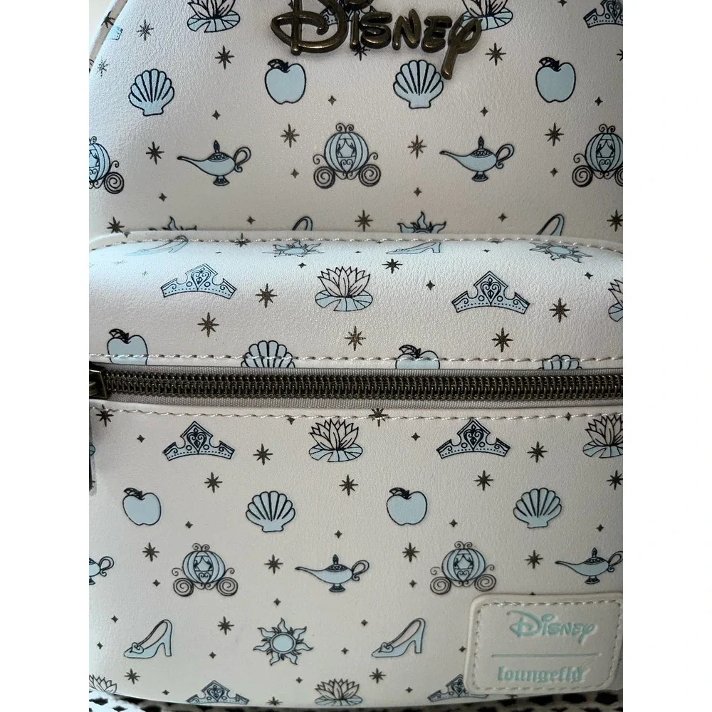 Loungefly Disney White and Light Blue Princess Icons Mini Backpack
